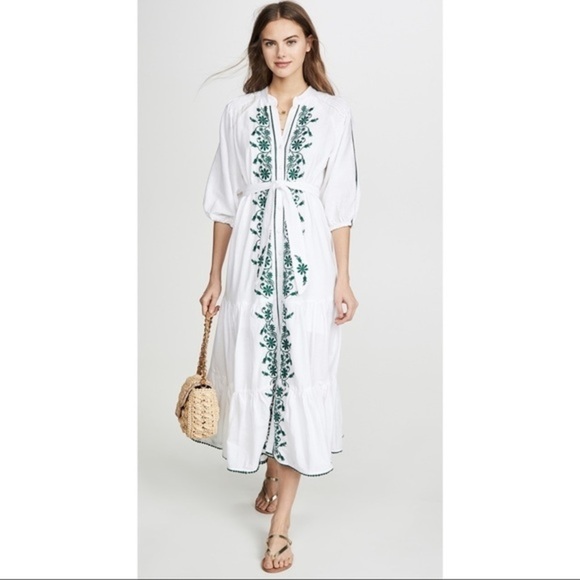 Tigerlily Villaya Maxi Dress V-Neck 3/4 Raglan Sleeve Embroidered Belted 10 - Picture 1 of 14